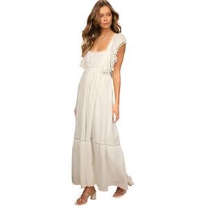 LULUS Women’s Chasing Summer Boho White Swiss Dot Tie-Back Maxi Dress